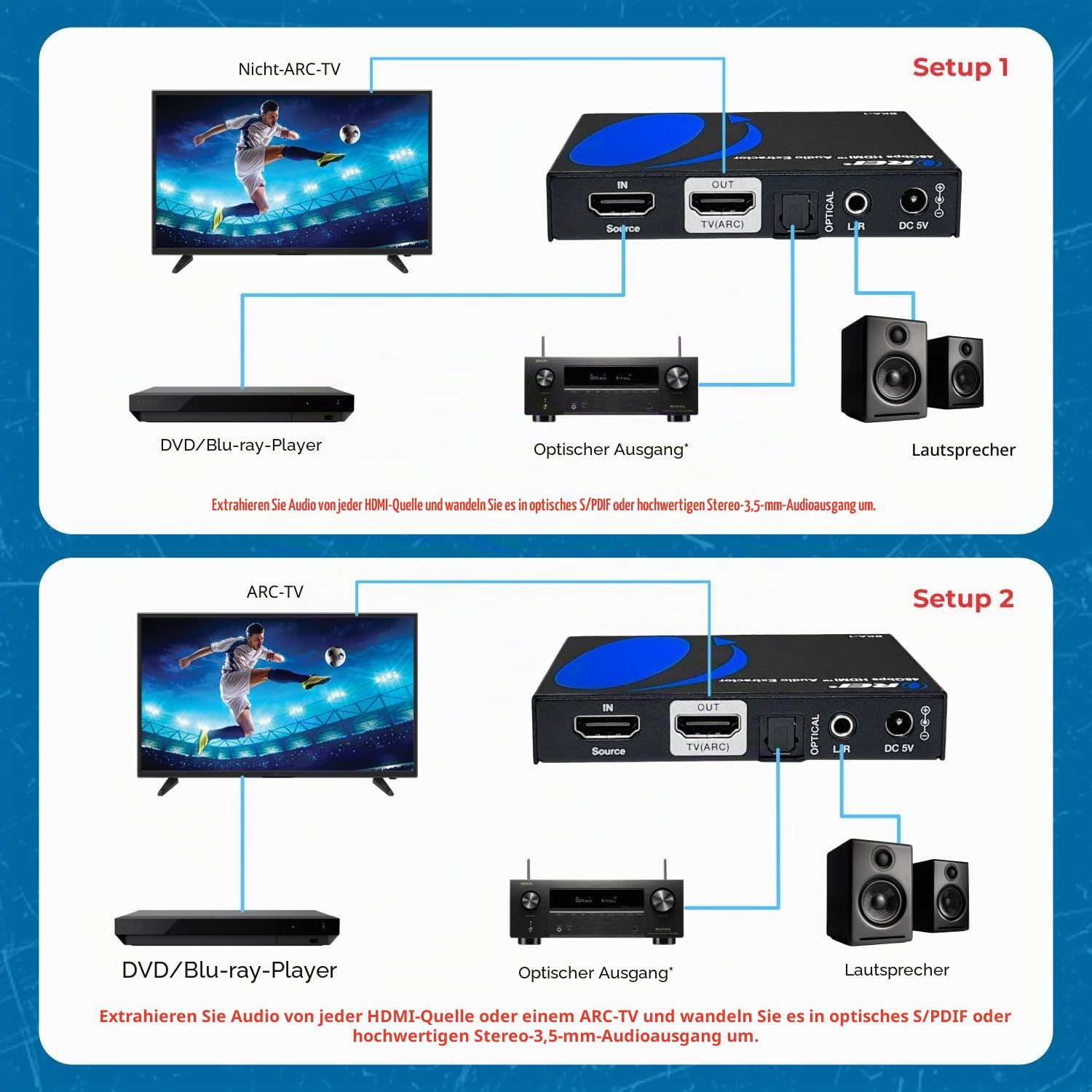OREI 8K Audio Extractor HDMI UltraHD 4K @ 120Hz 48G HDMI 2.0 Audio-Konverter für PS5 SPDIF + 3,5 mm Ausgang HDCP 2.3 - Dolby Digital/DTS Passthrough CEC, HDR, Dolby Vision, ARC, VRR, HDR10+ (BKA-1) | HDMI Audio Extractor 4K 120Hz, 8K Audio Extractor, Dolb