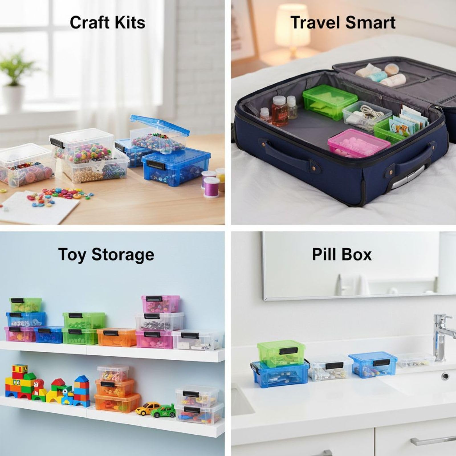 6 Farben Mini-Kunststoffboxen, kleine Aufbewahrungsbehälter aus Kunststoff mit Verschlussdeckeln, transparente Organizerboxen in Sortierfarben für Basteln, Schreibwaren, Schmuck, Nähen, Mehrzweck