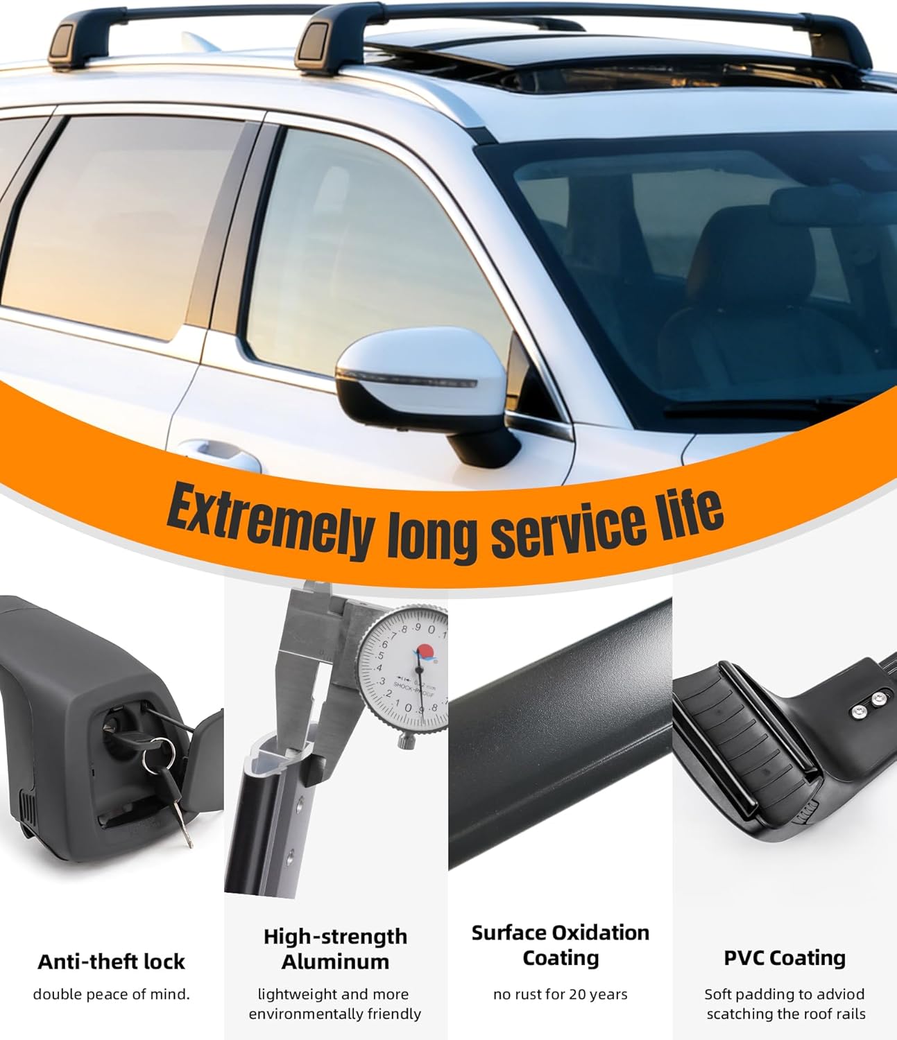 Snailfly Aluminum Roof Rack Cross Bars Fit for 2019-2026 Kia Telluride S SX SX-P EX with Flush Side Rails, Aerodynamic Rooftop Cargo Carrier Luggage with Anti-Theft Lock (Except X-Line and X-Pro)
