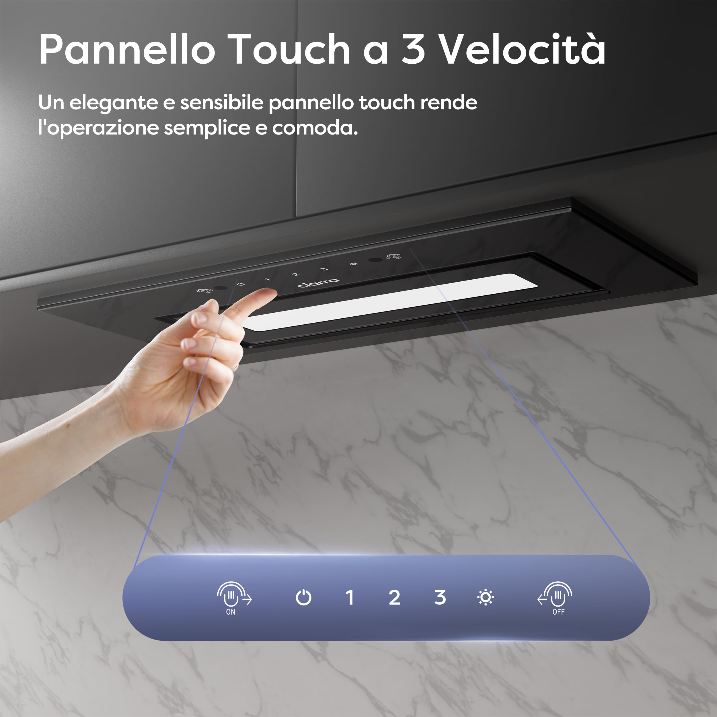 CIARRA CBCB6931B Cappa Aspirante Incasso 60cm Classe A- 460m³/h - 3 Velocità - Doppia Modalità -Controllo Gestuale-Facile Installazione-Con Carbone Attivo CBCF055 - Acciaio Inox Nero