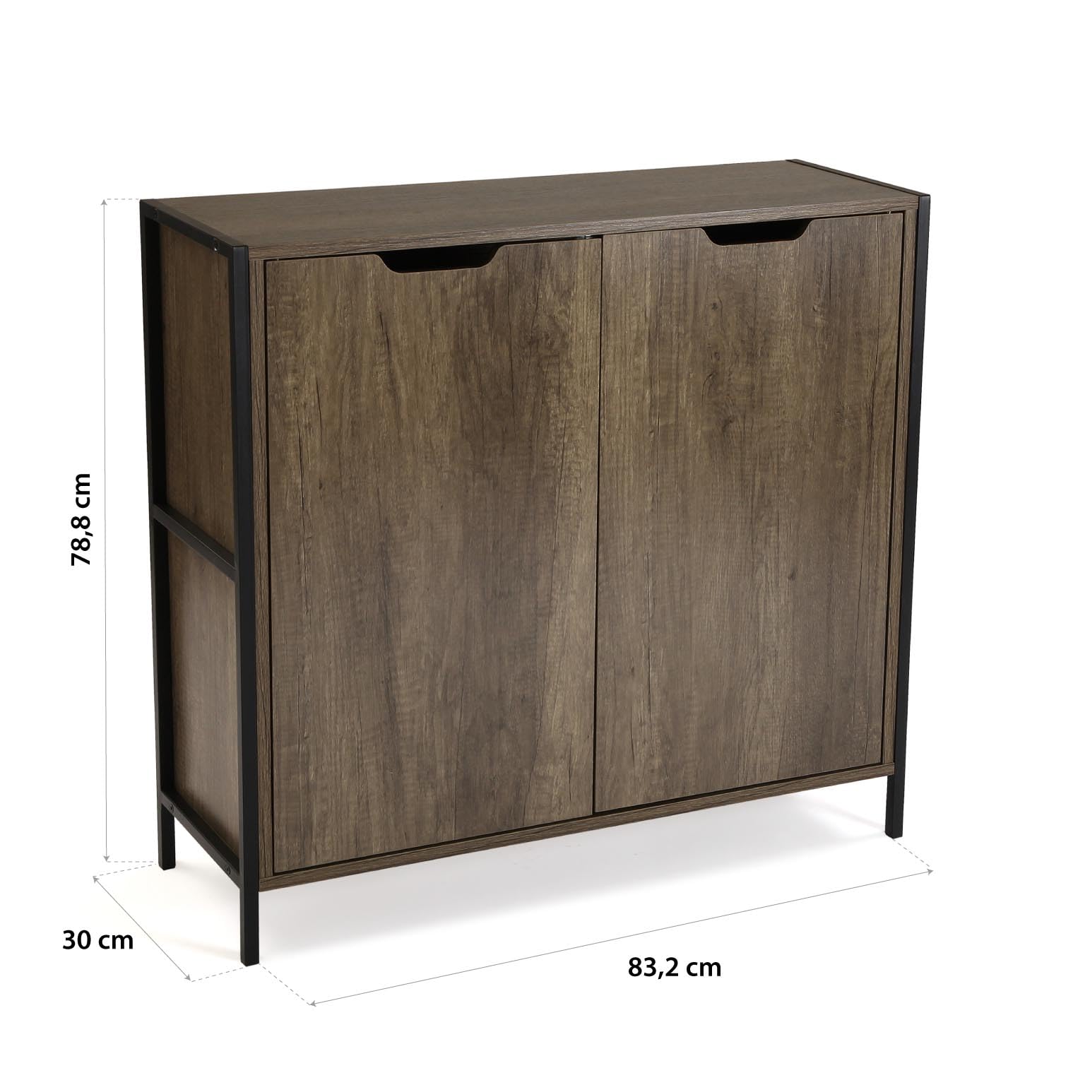 Versa Lizzy Wąski kredens w formie bufetu do wejścia lub salonu, 2-drzwiowa szafa pomocnicza, szafka na buty, wymiary (wys. x szer. x gł.) 78,8 x 30 x 83,2 cm, metal i drewno, kolor brązowy i czarny