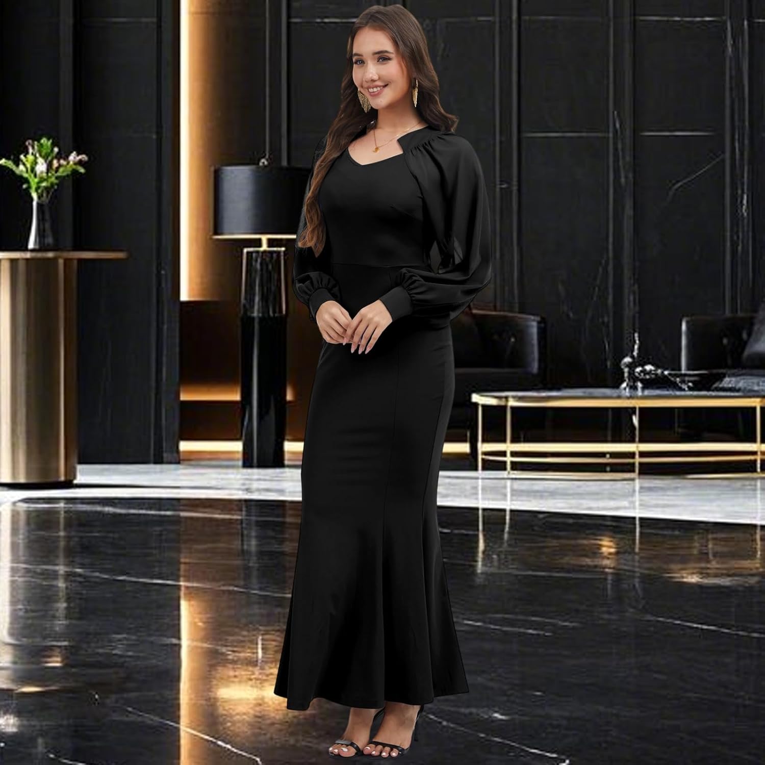 Women's Elegant Formal Mermaid Maxi Dress Off Shoulder Long Sleeve Wedding Split Evening Gown Prom Cocktail Party Dresses - Image 5