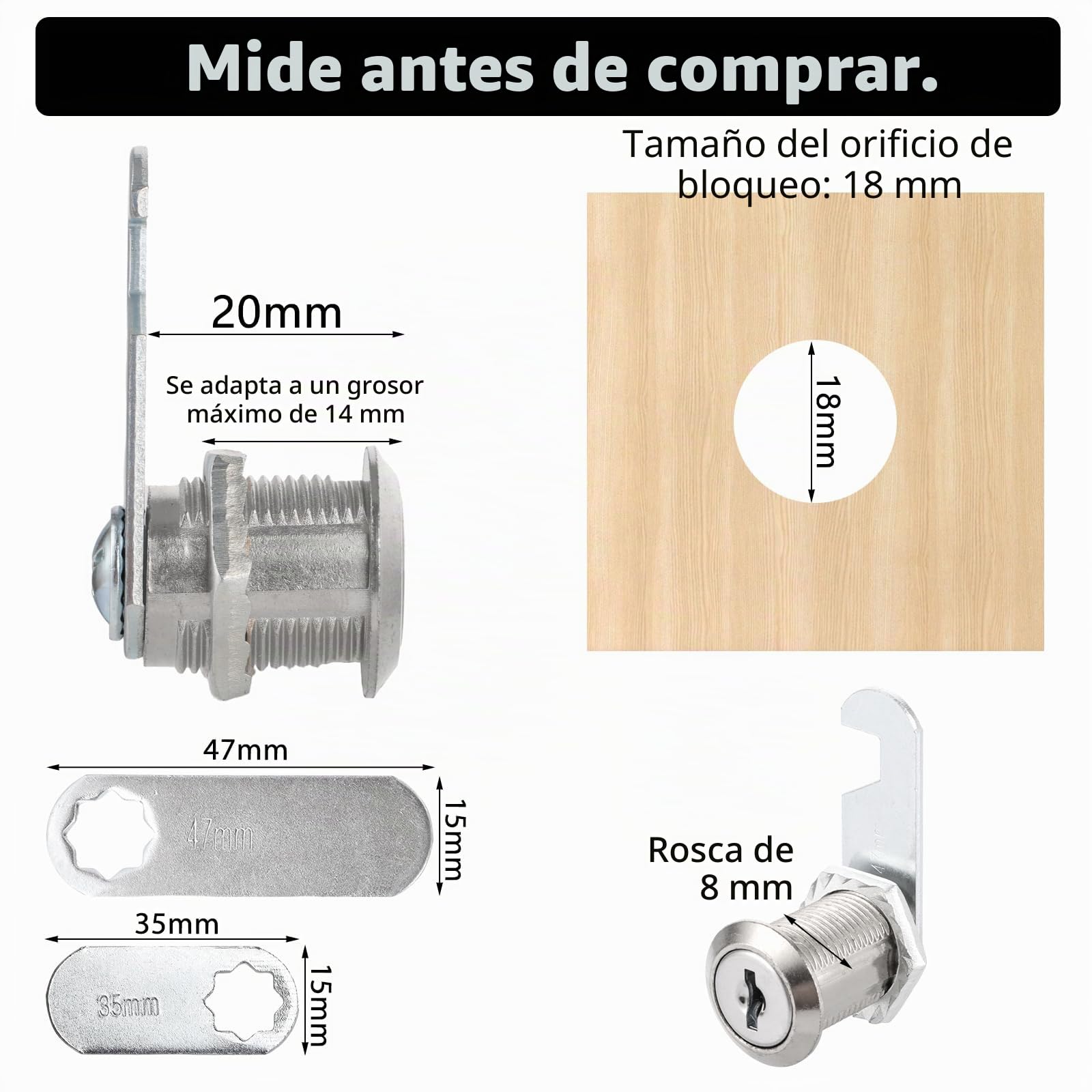 SENENQU 10 Piezas Cerradura Buzon Universal 20 mm, Cerradura Taquilla de Zinc para Armario con Llave, Bombin Buzon con 20 Llaves y Placas 47/35 mm para Cajón, Mueble y Buzón