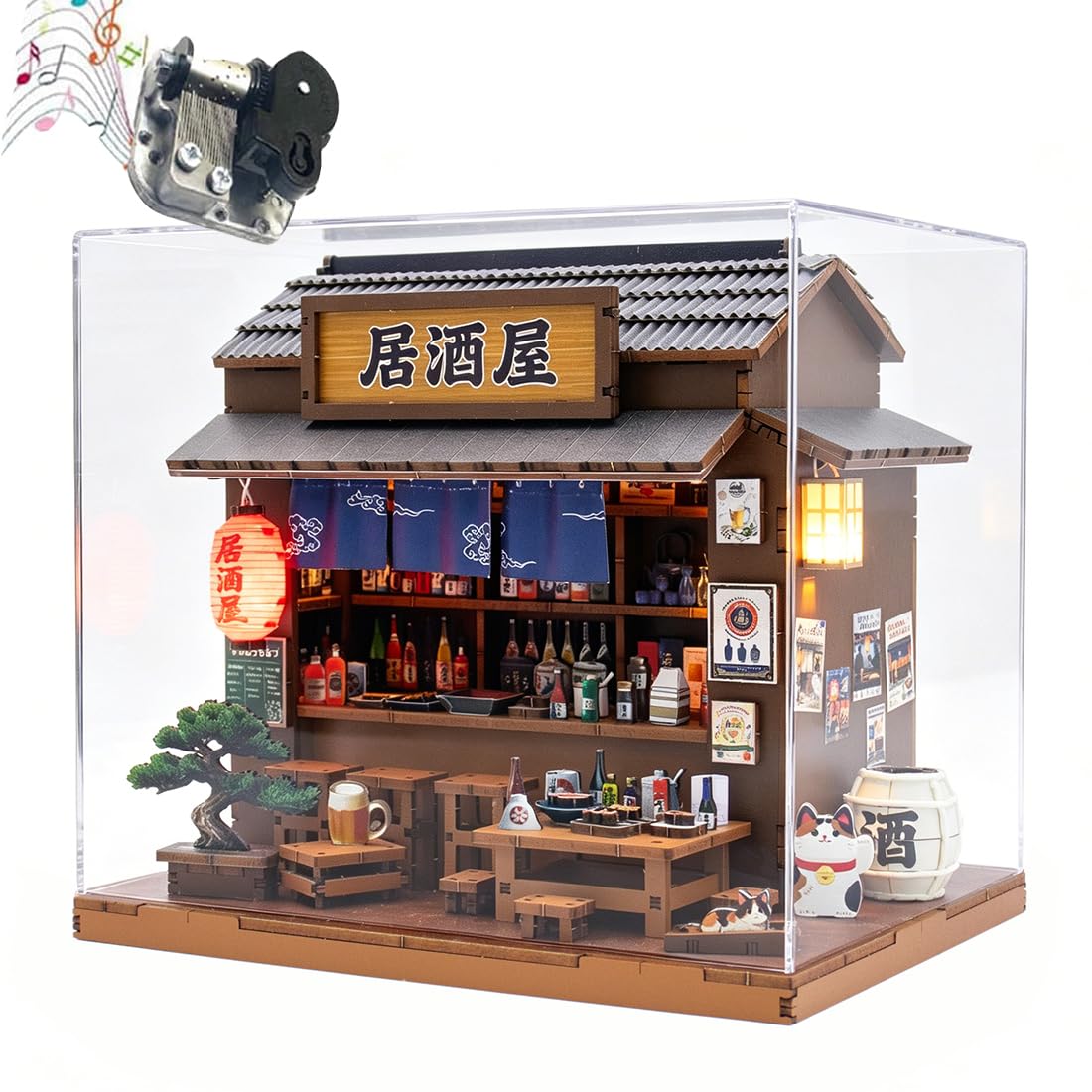 Kit casa delle bambole in miniatura in legno stile Izakaya giapponese fai da te negozio di costruzione accessori modello con mobili luce LED musica compleanno