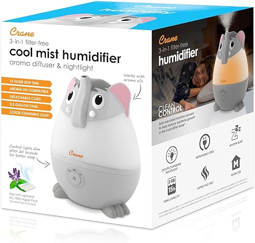 Miniatura 5 de Crane Adorables - Mini humidificadores ultrasónicos para dormitorio y guardería, humidificador de aire de niebla fría de 5 galones para habitación