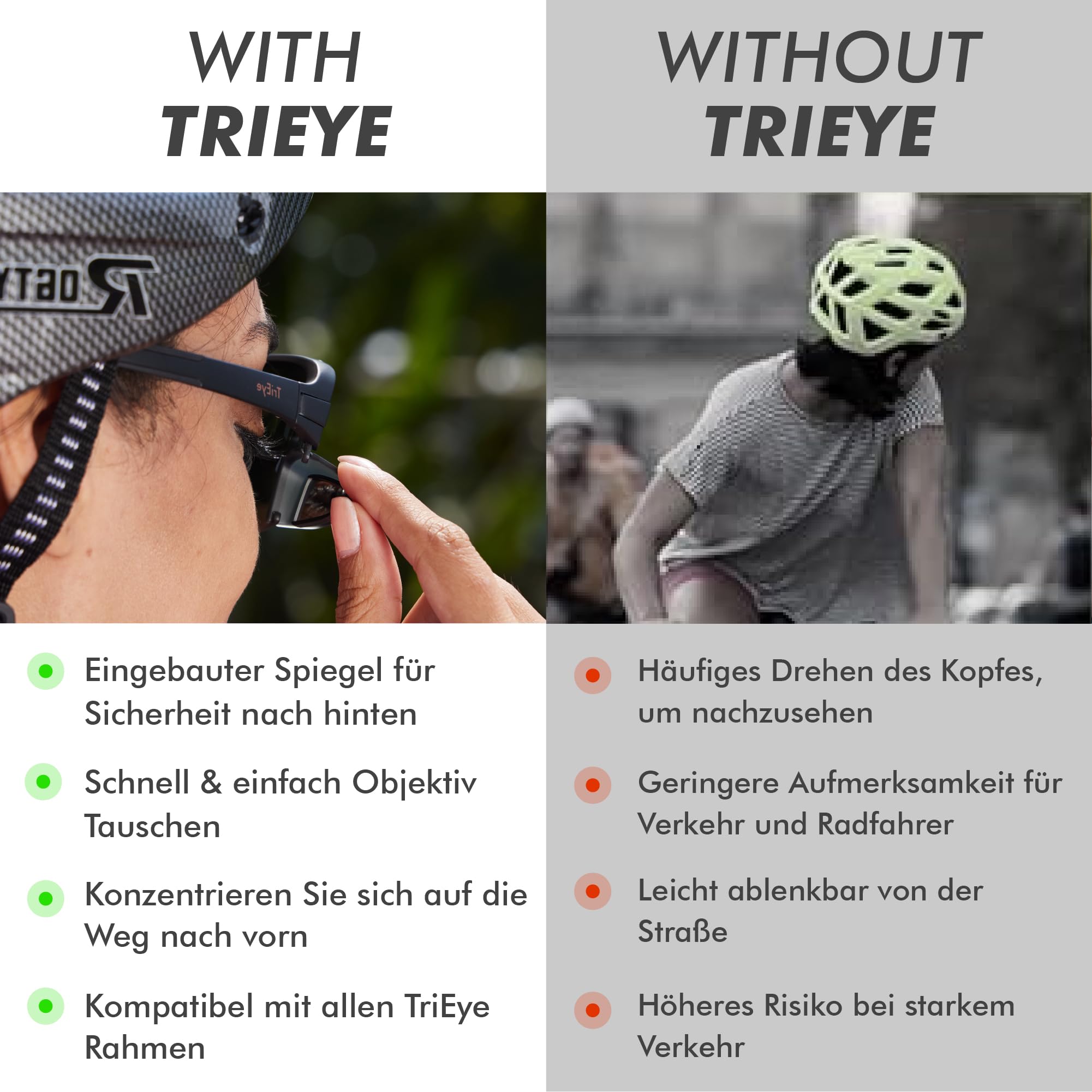 TriEye Ersatzlinse mit Rückspiegel – UV400-Fahrradbrille, kratzfest und langlebig für Straße und Pendler