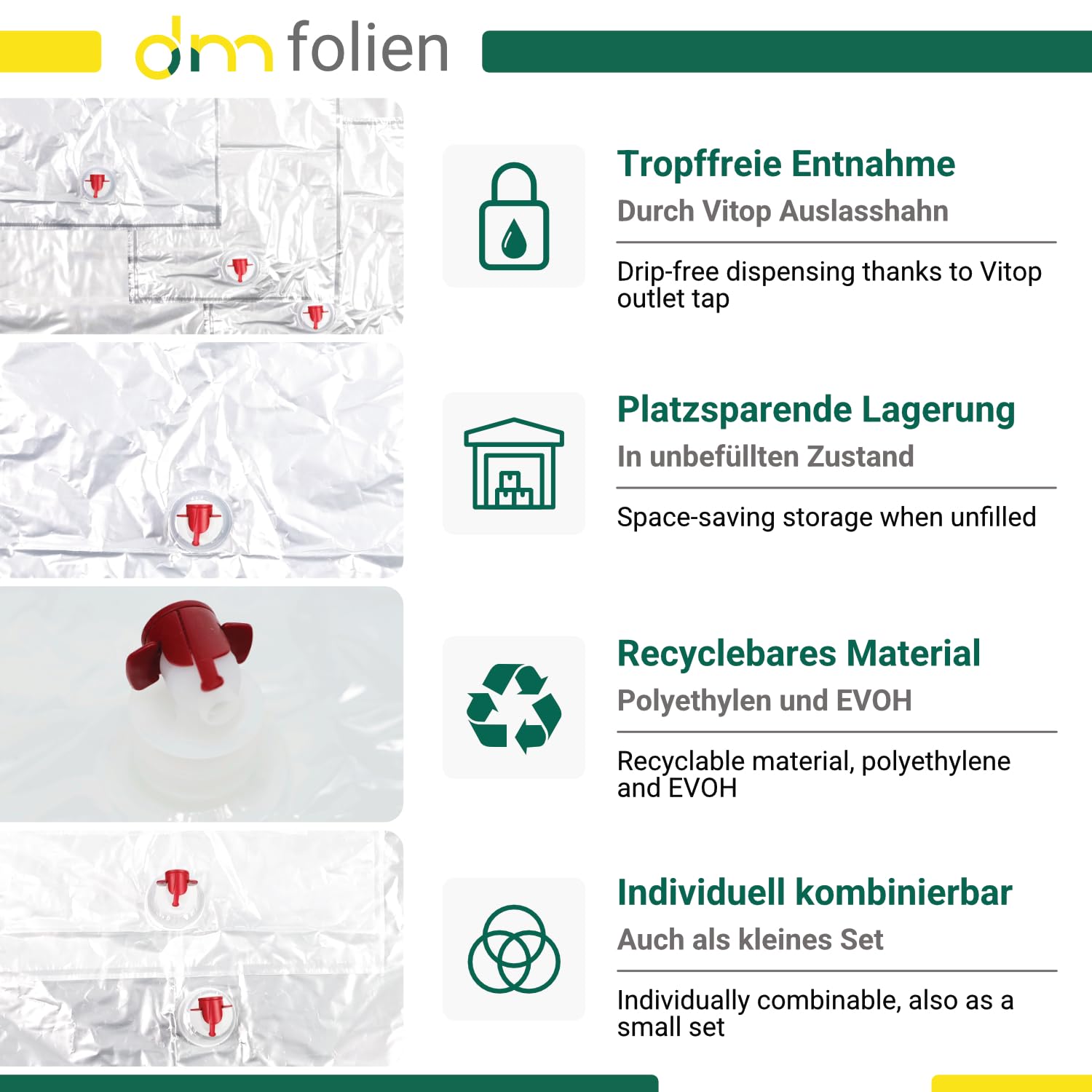 dm-folien gmbh - Sacchetti per alimenti liquidi “Bag in Box”, sacchetti per vino, succo e mosto, 450, 5 l