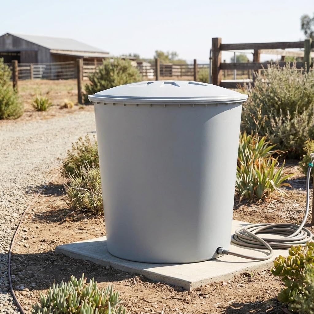 DEPÓSITO Polietileno 500 litros Agua Potable. Diámetro 100 cm, Alto 110 cm. Incluye Tapadera con Dispositivo de Seguridad contra el Viento, Gris