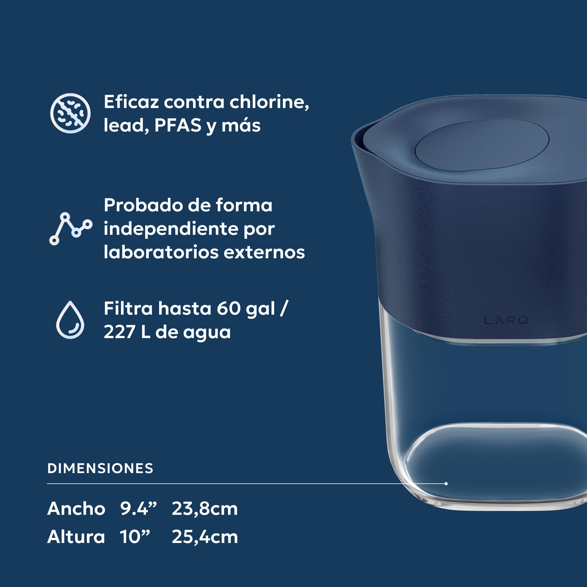 LARQ Jarra filtrante 1,9 L – Filtro Nano Zero™ que elimina cloro, plomo, PFAS y más – Agua más pura y mejor sabor - Monaco Blue