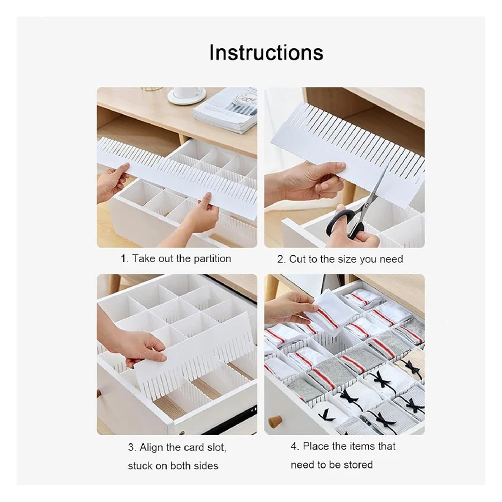 Generico Set di 10 divisori for cassetti - Sistema organizzazione regolabile for armadi, biancheria intima e calzini(White 38x7cm)