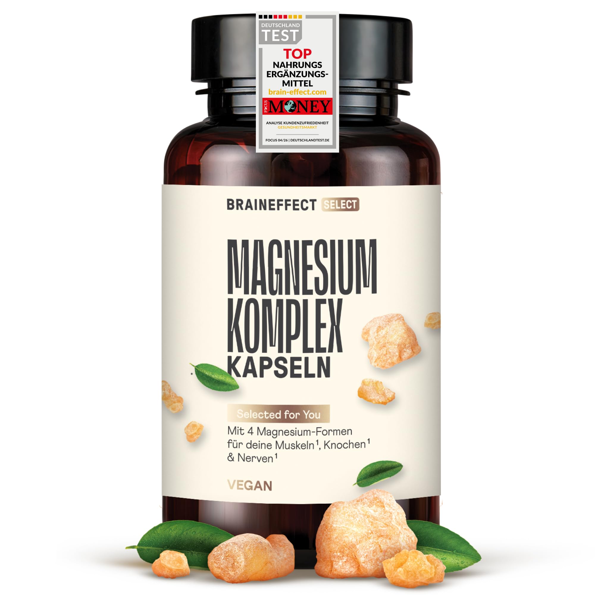 BRAINEFFECT Magnesium Komplex – 4 organische Formen, ohne Oxid, vegan | Mit Citrat, Bisglycinat, Malat & Taurat – 300mg Magnesium, hohe Bioverfügbarkeit, 180 Kapseln für 2 Monate, Made in Germany