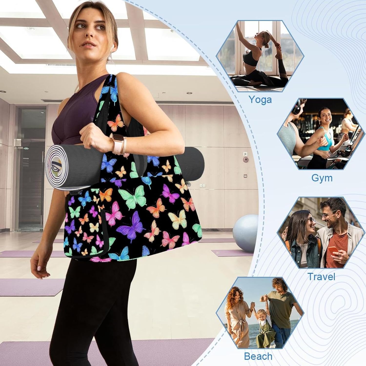 Yoga Mat Bag, Gym Workout Bag with Shoe Compartment, Elephant Pilates Bag for Women, Quick Access Storage Yoga Tote Bag for Sports Travel Office