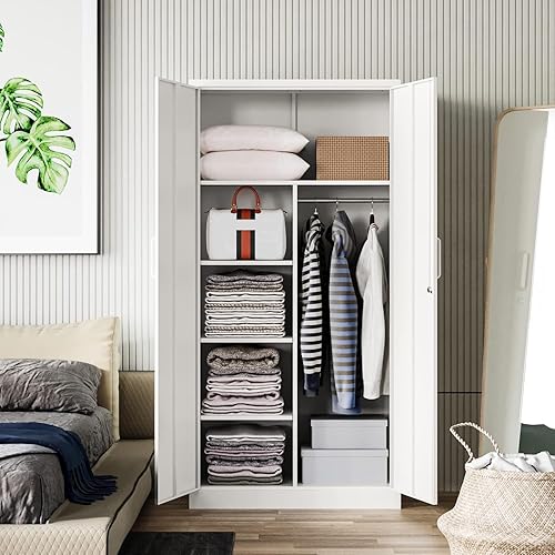 Miniatura 8 de Letaya Gabinete de casillero de metal, armarios de almacenamiento de acero con puerta con cerradura, guardarropa independiente para ropa de oficina,