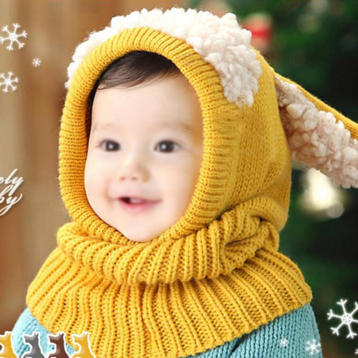 Yellow Dog Knit Hood Hat Scarf for Boys and Winter