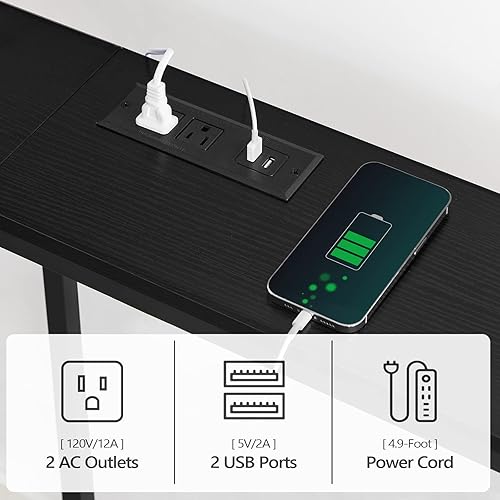 Miniatura 23 de Mesa consola con toma de corriente, mesa de sofá estrecha de 70.9 pulgadas, mesa de entrada industrial con puertos USB, mesa detrás del sofá para