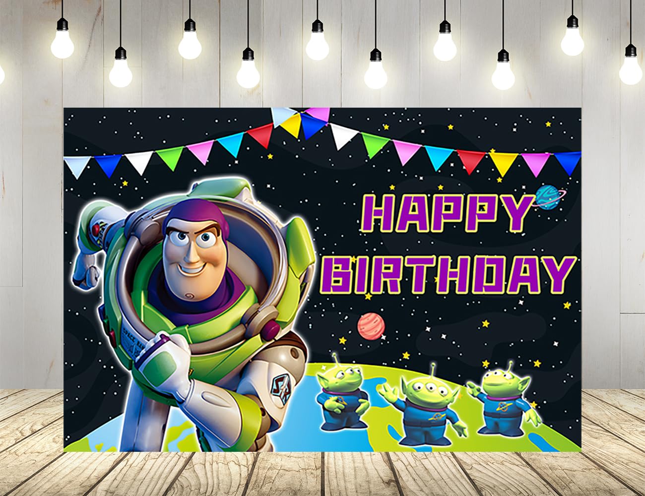Outspace Backdrop for Birthday Party Decorations Black Buzz Lightyear Theme Banner for Baby Shower Party Supplies 5x3ft