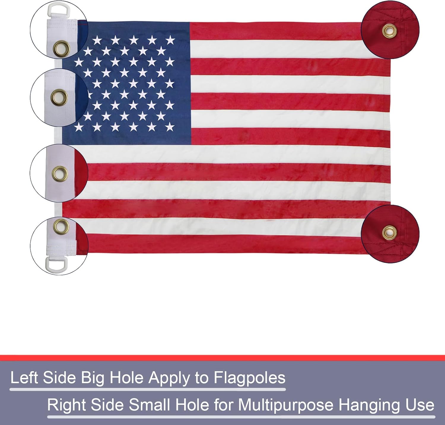 American Flag 8x12 Ft, 6 Brass Grommets for Outdoor/Indoor USA Flag, TearProof Polyester, Heavy Duty Durable Outside US Flags, Embroidered Stars, Sewn Stripes, Hanging Indoor/Room/Wall American Flags