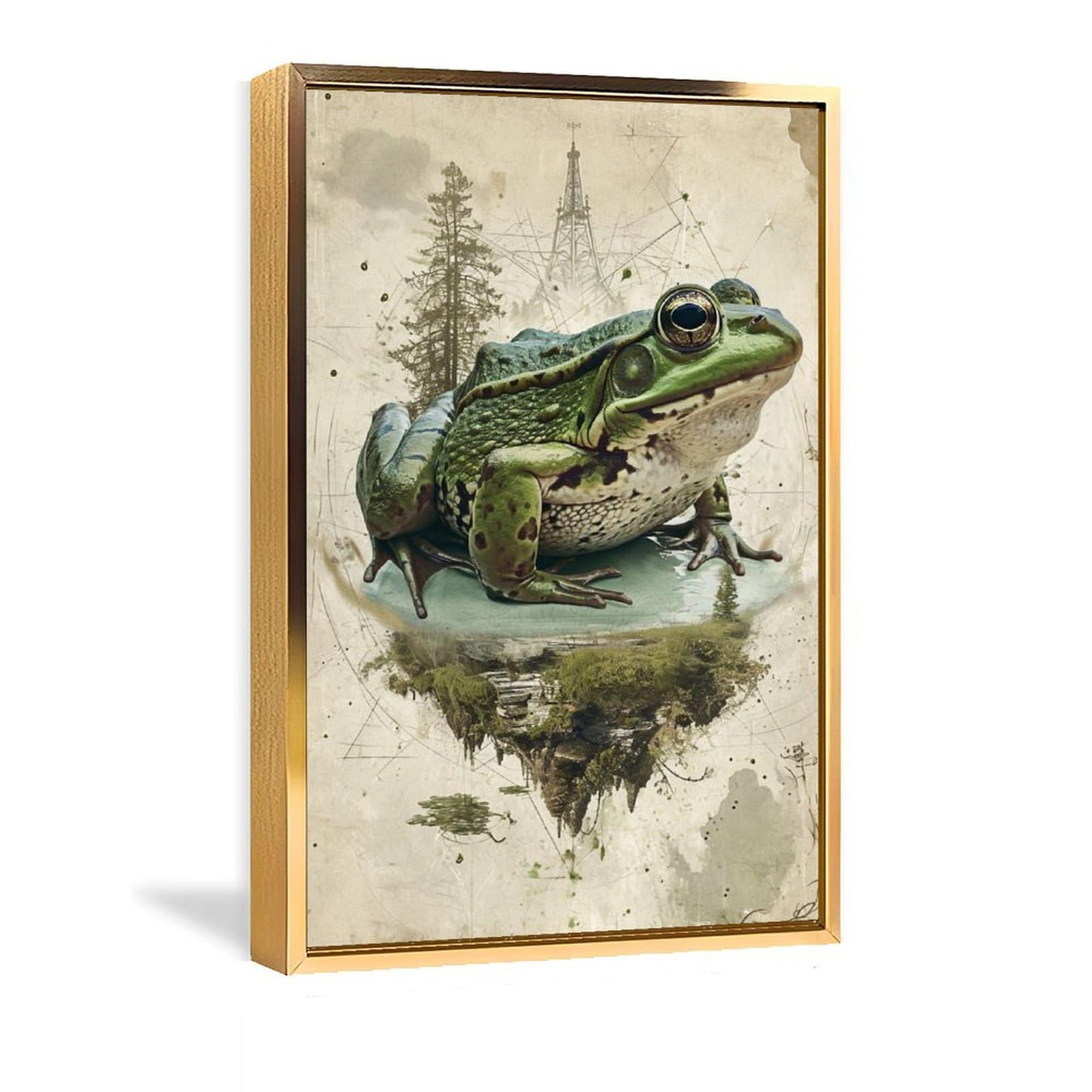 Amazon.co.jp: 絵画 緑のカエルのシンプルな絵インテリア 絵画 動物