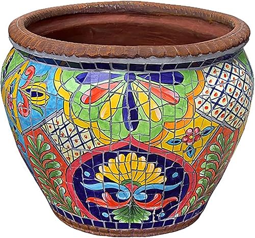 HM&DX Maceta de cerámica, cerámica mexicana, maceta grande, maceta pintada a mano, macetas para interiores y exteriores, macetas para suculentas,