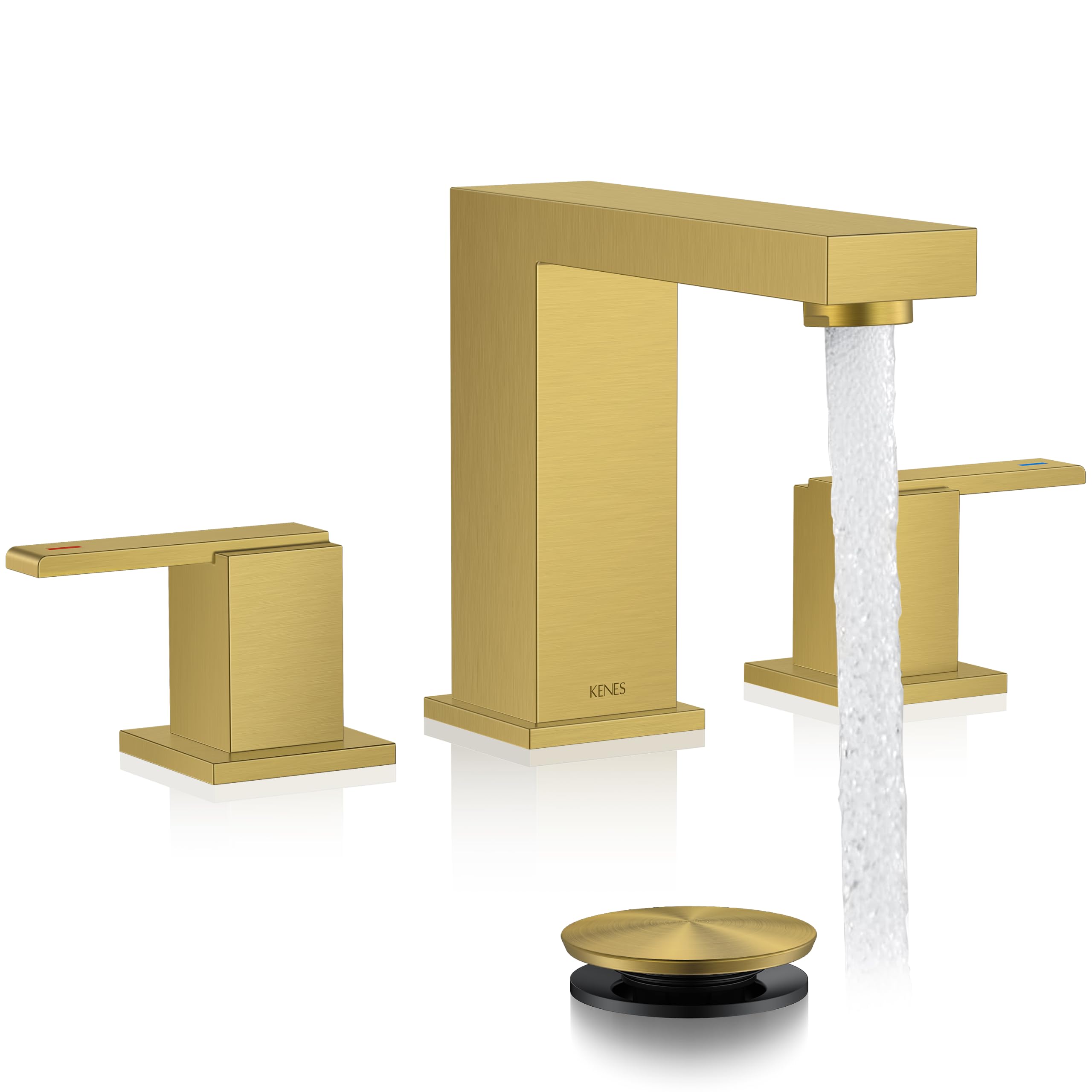 KENES Brushed Gold Widespread Bathroom Faucet 3 Hole Vanity Faucet 2 Handle