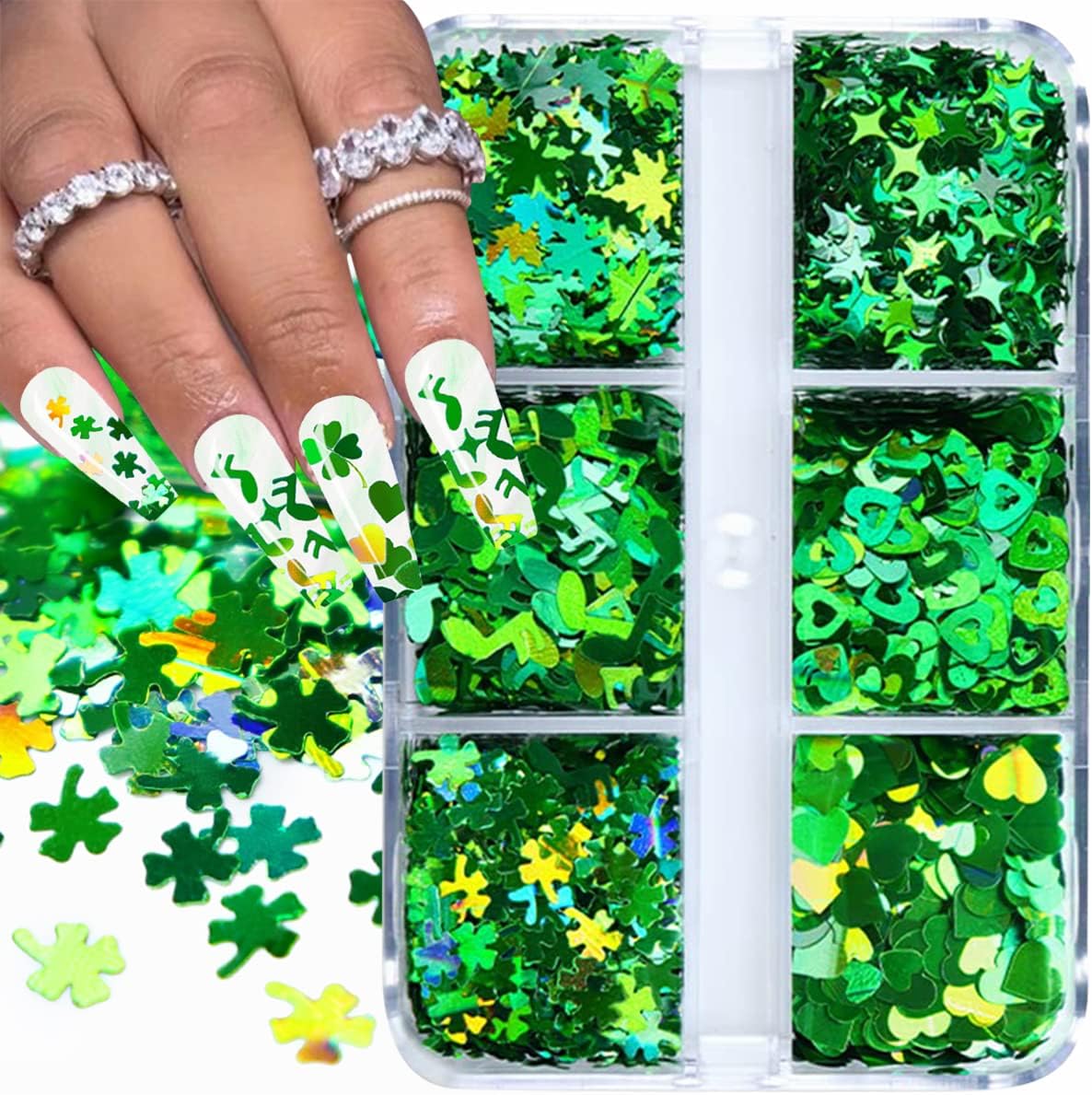 St. Patrick's Day Nail Sequins 3D Holographic Shamrocks