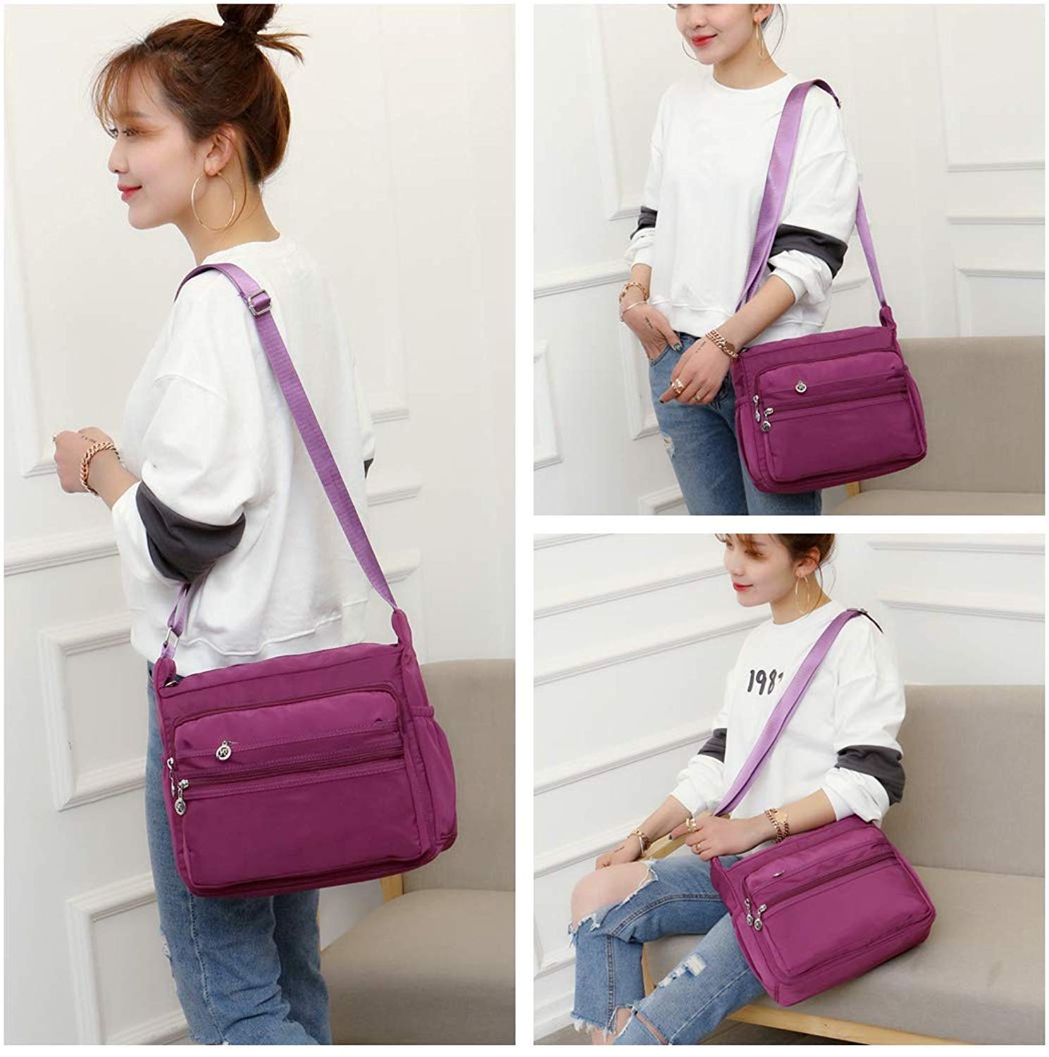DreamerX Waterproof Nylon Crossbody Bag For Women - Lightweight Tote With Multiple Zipper Pockets, Adjustable Strap