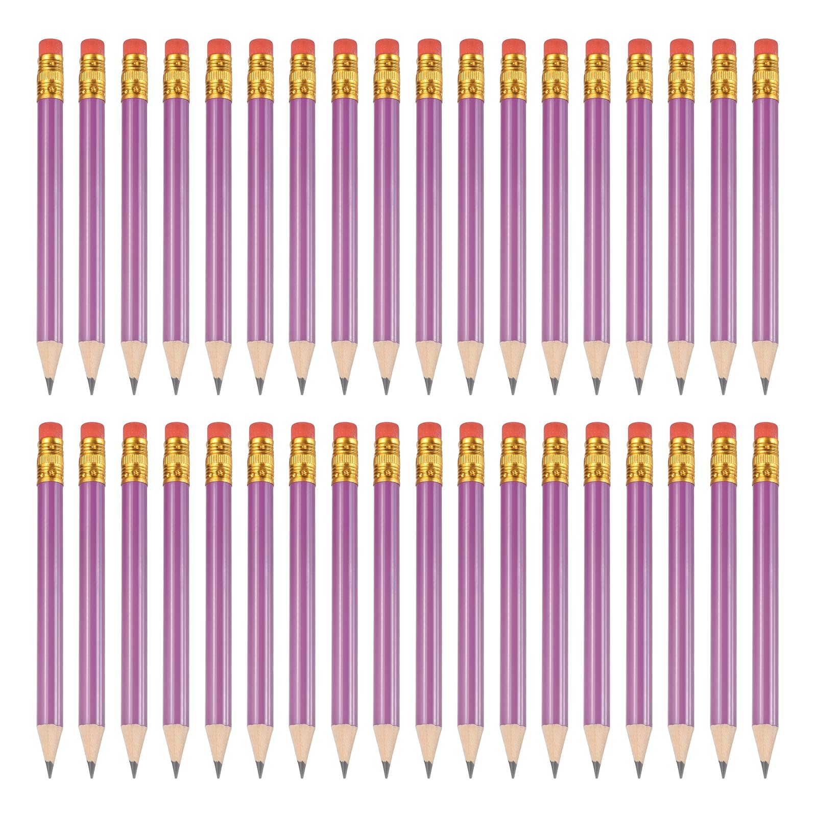 PATIKIL 36 Pack HB Pencils, 10cm Short Wood Graphite Pencils Thick Portable Golf Scoring Mini Pre Sharpened Erasable Pen with Eraser Bulk for Sport Games Meeting Office Writing, Purple