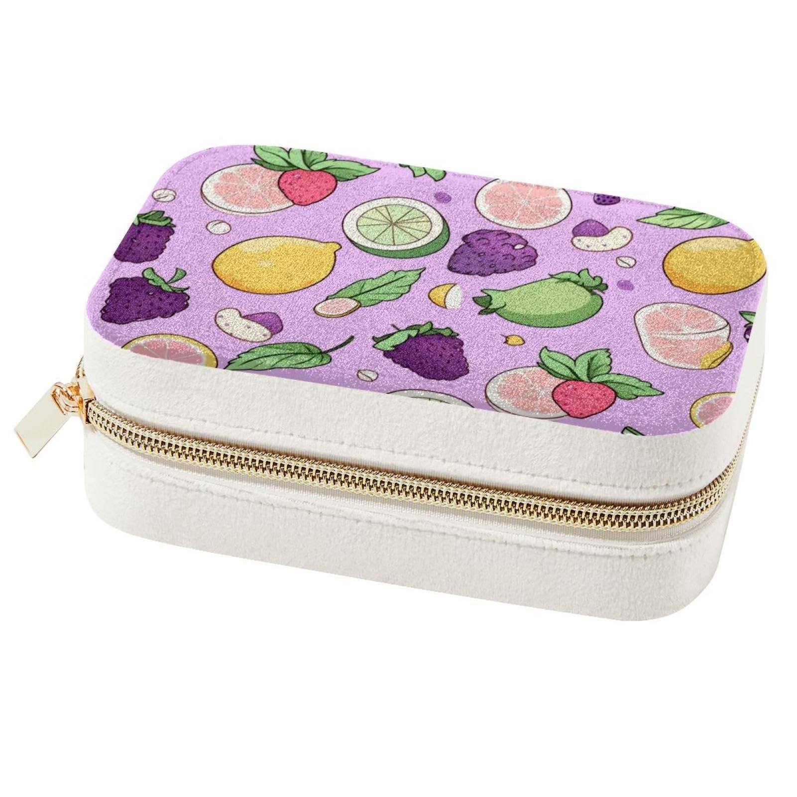 Boîte à bijoux voyage fruits violets pour organiser bagues et colliers en déplacement