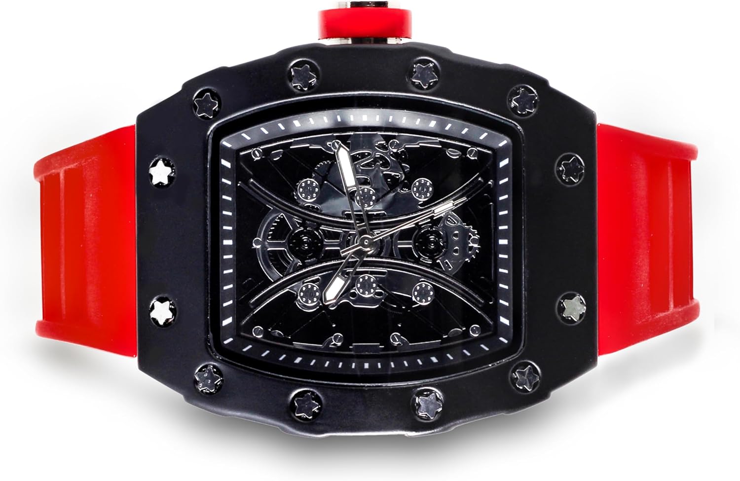 ICE STAR Men's 42mm Tonneau Shape Skeleton Watch, Silicone Band
