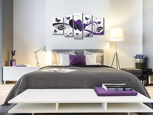 Miniatura 2 de Wieco Art - Juego de 5 cuadros modernos 100 % pintados a mano estirados y enmarcados abstractos y románticos, de temática de mariposas y amor y de