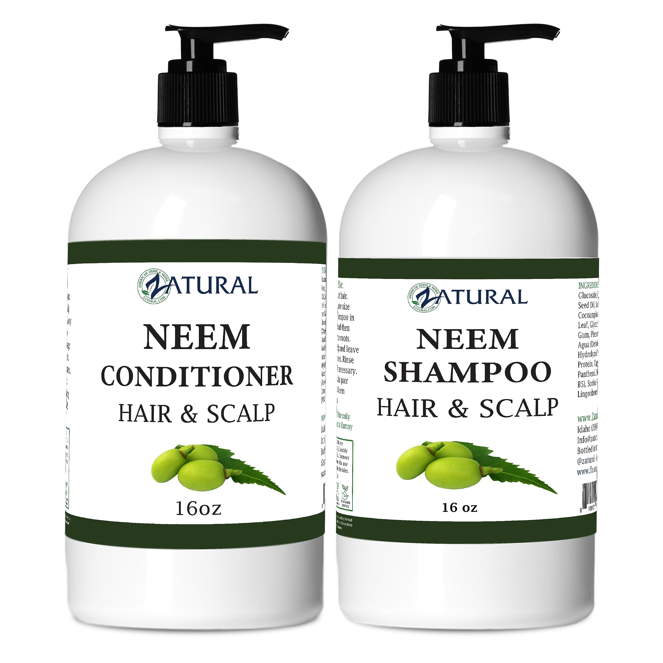 ZaturalNatural Neem Shampoo & Conditioner Kit, Health Soothing & Healing For Sensative Scalp & Hair Nourish & Repair (16oz Shampoo & 16oz Conditioner)