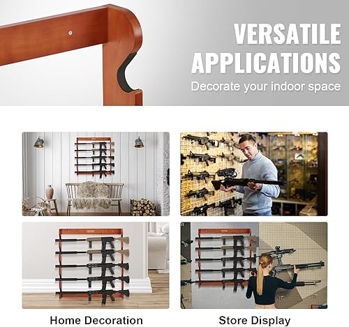 Miniatura 8 de VEVOE Estante para armas, soporte de pared para pistolas de madera, estante de exhibición de pistola con capacidad para 5 rifles, escopetas, 132