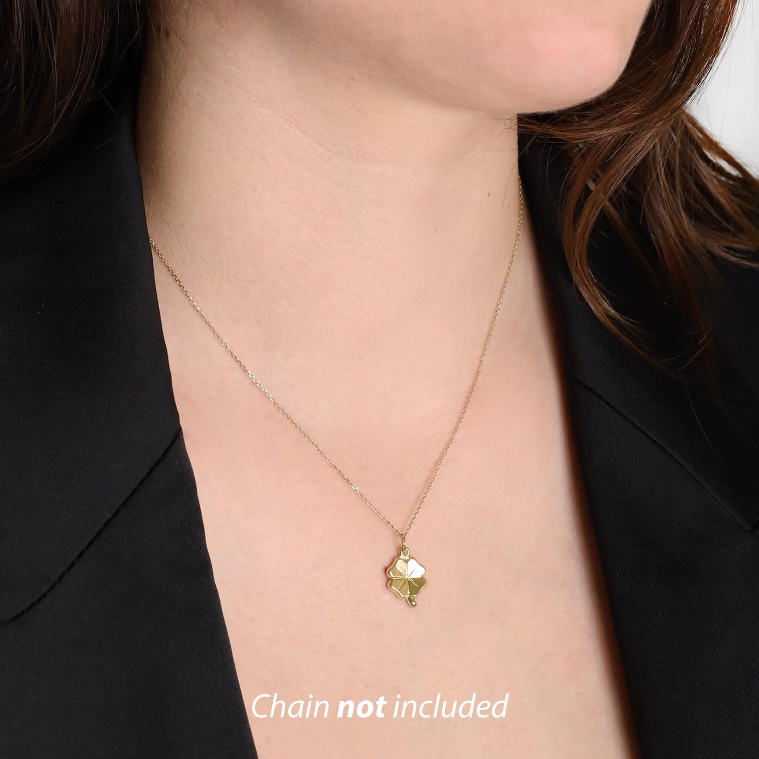forme di Lucchetta - Ciondolo Quadrifoglio Portafortuna in Oro Giallo 14 carati, 20x11mm, Charms e Ciondoli per Catenina (fino a 4mm) per Donna Ragazza