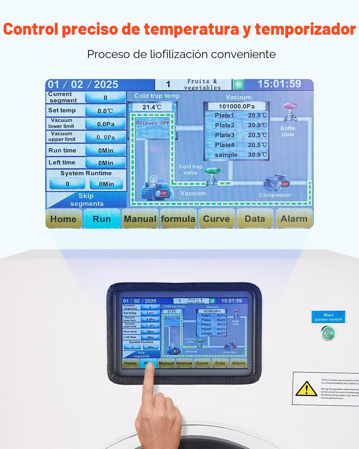VEVOR Secadora por Congelación al Vacío Máquina de Secado por Congelación 4-6 kg Bandejas de 4 Capas Bomba de Vacío Temporizador Ajustable y Control de Temperatura para Frutas, Verduras, Blanco