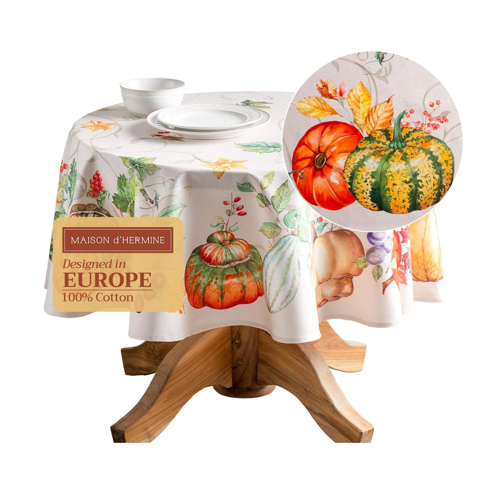 Maison d' Hermine Table Cloth Round Table Reusable 100% Cotton 63" Diameter — image 1