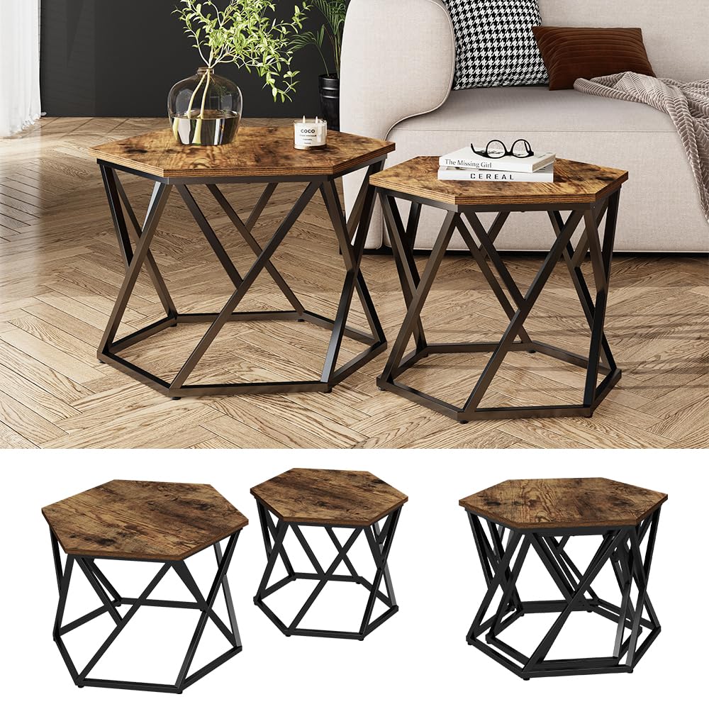 Vicco Couchtisch-Set Fyrk, Eiche rustikal, 57 x 57 cm 2er-Set, platzsparend zusammenklappbar und vielseitig kombinierbar