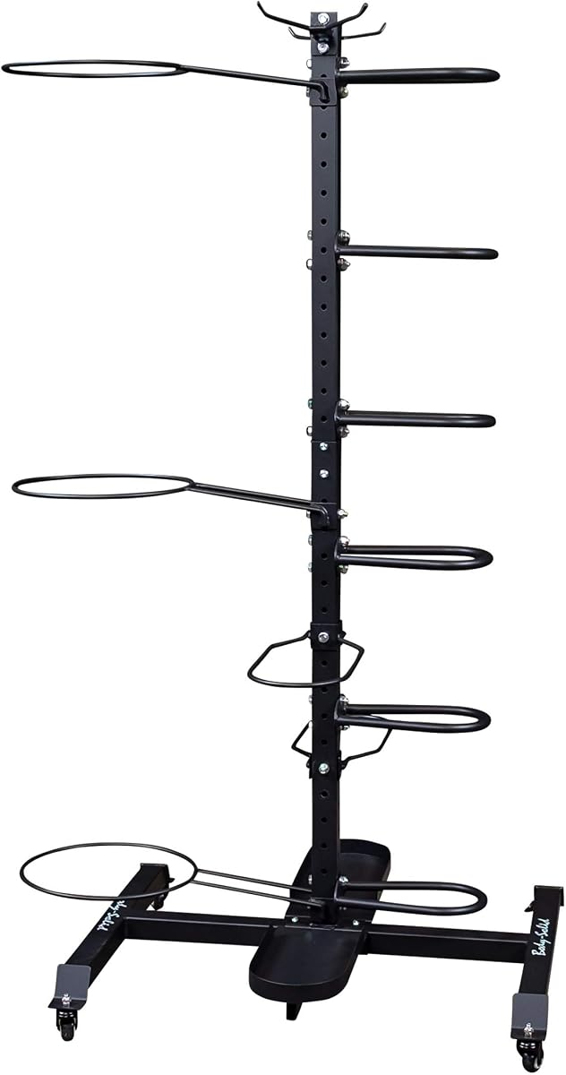 Body-Solid (GAR100) Compact Accessory Vertical Stand Rack for Organizing Medicine Balls, Weights Ball, Resistance Bands and Tubes, Jump Ropes, Foam Rollers, Yoga Mats, and more