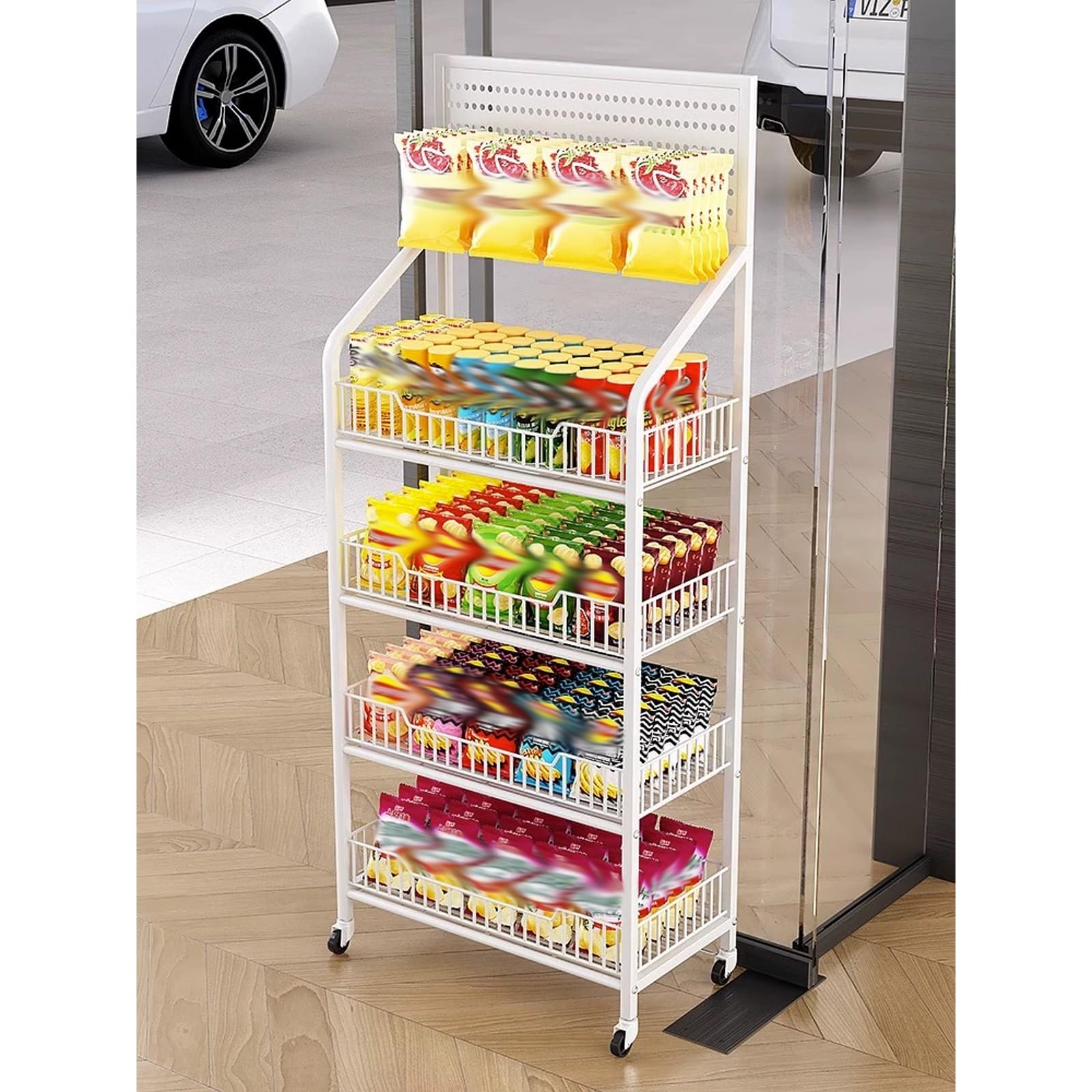 Estante de almacenamiento de alimentos, estante de supermercado de 4 niveles para panadería y mercado, 140 cm de altura, almacenamiento de concesiones, diseño duradero