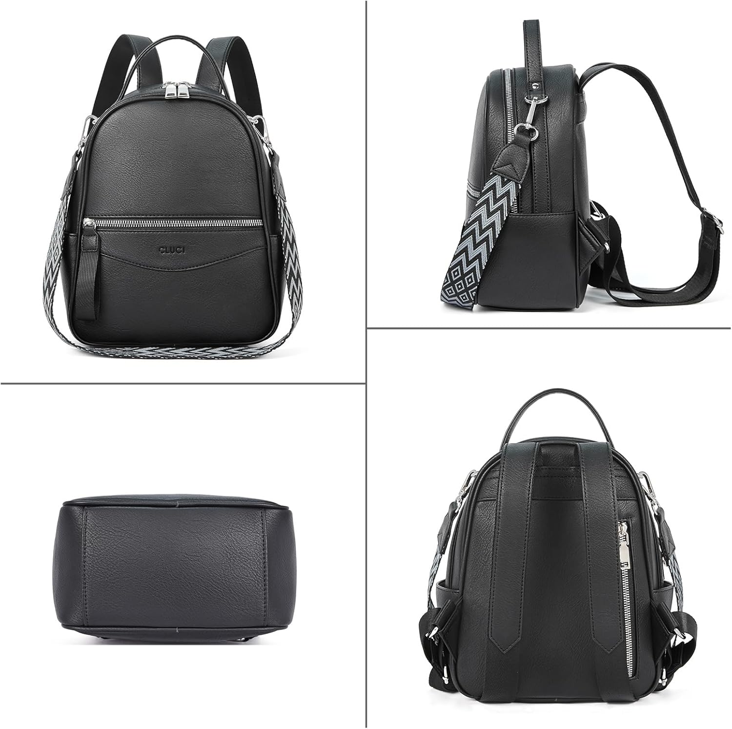 CLUCI Small Backpack for Women, Womens Backpack PU Backpack Purse for Women Leather Convertible Travel Backpack Shoulder Bags - Image 6