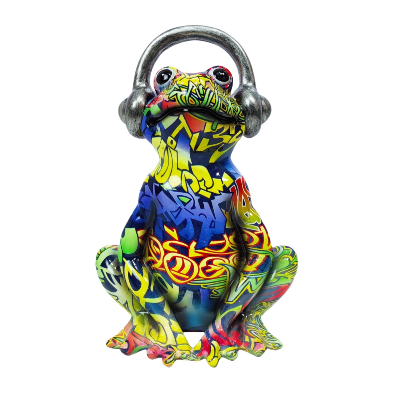 YOYUMI Sculpture Headphone Frog Ornaments Home Living Room Decorations Resin Crafts Yellow Pattern Large