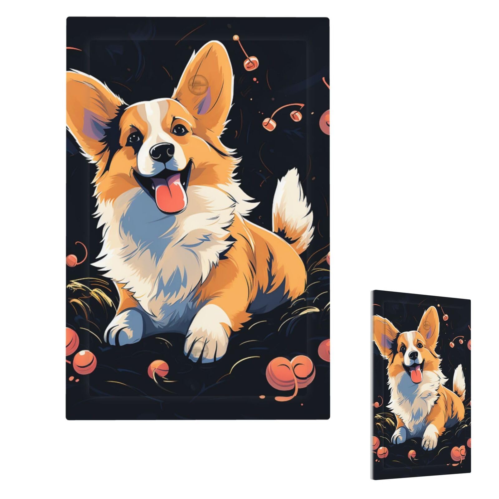 Fekiloot Single Blank Corgi Dog On Dark Background Wall Plate Cover Modern Decorative 1 Gang Light Switch Cover Unbreakable Receptacle Outlet Covers For Living Room Bedroom Home Decor