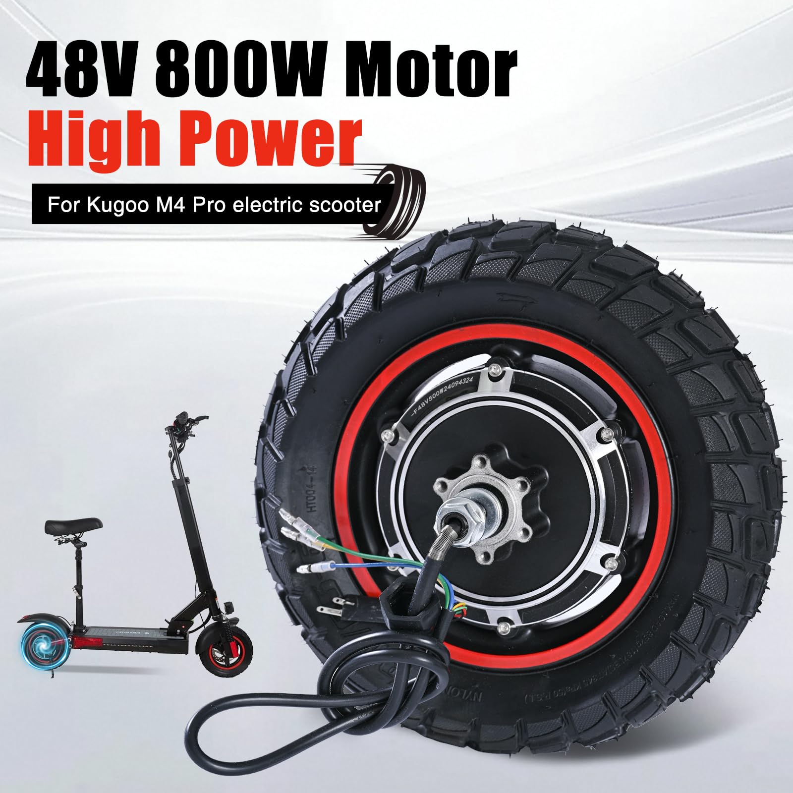 Motore per scooter elettrico Yungeln con pneumatici 80/65-6, motore 48V 800W compatibile con monopattini elettrici Kugoo M4 e M4 Pro