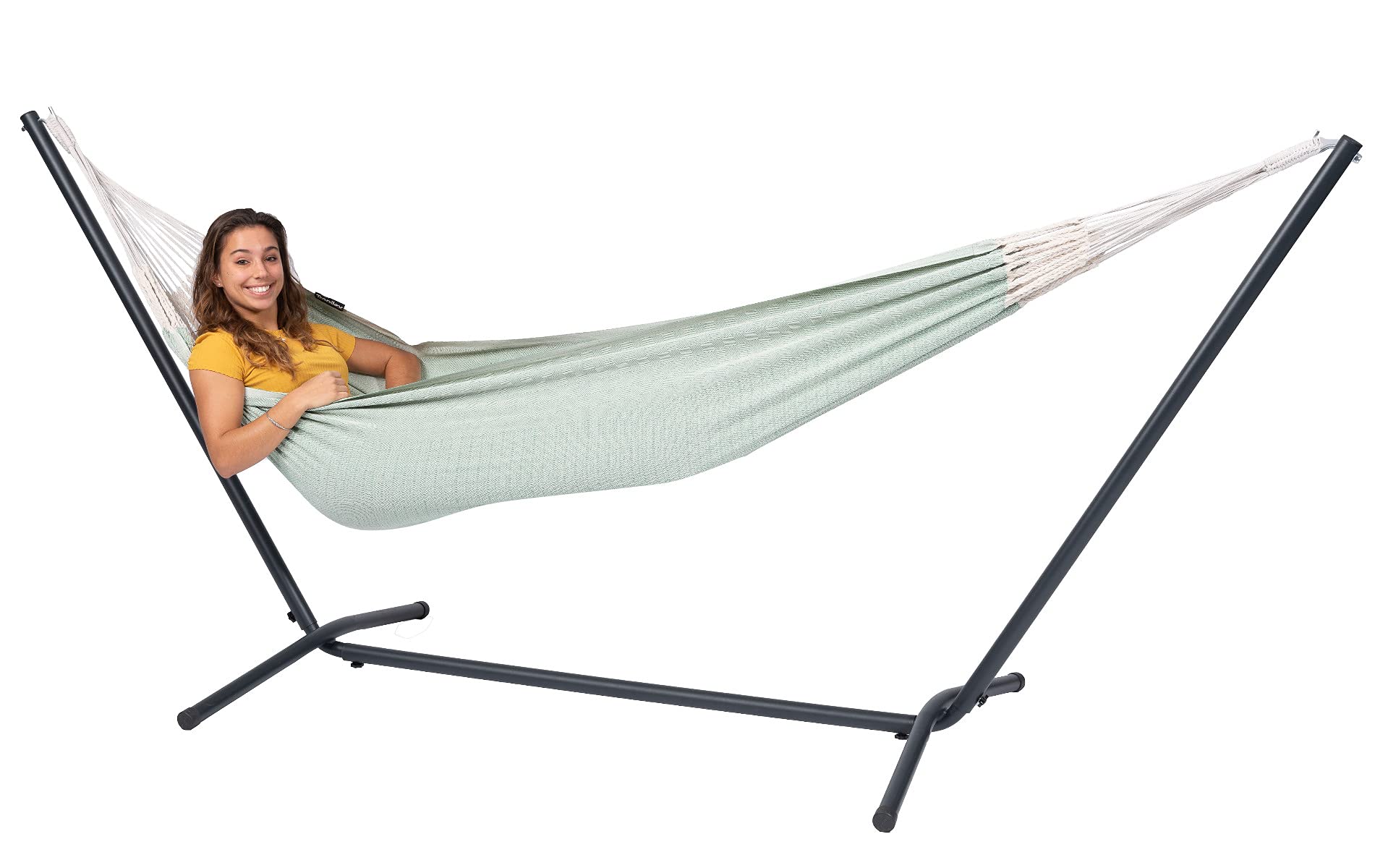 Tropilex Amaca naturale singola in verde con custodia – Amaca in tessuto fatto a mano dalla Colombia – 200 x 140 cm, portata fino a 120 kg – perfetta per giardino, campeggio e viaggi