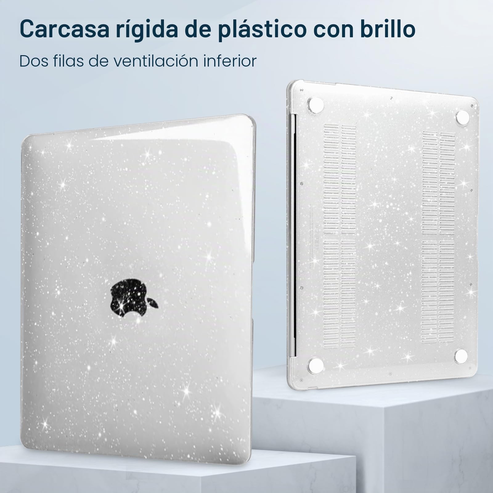 MOSISO Funda Compatible con MacBook Air 13,6 Pulgadas M5 M4 M3 M2 2026 2025-2022 A3449 A3240 A3113 A2681, Purpurina Brillante Carcasa&Teclado Tapa&Protector Pantalla&Bolsa Almacenaje,Transparente