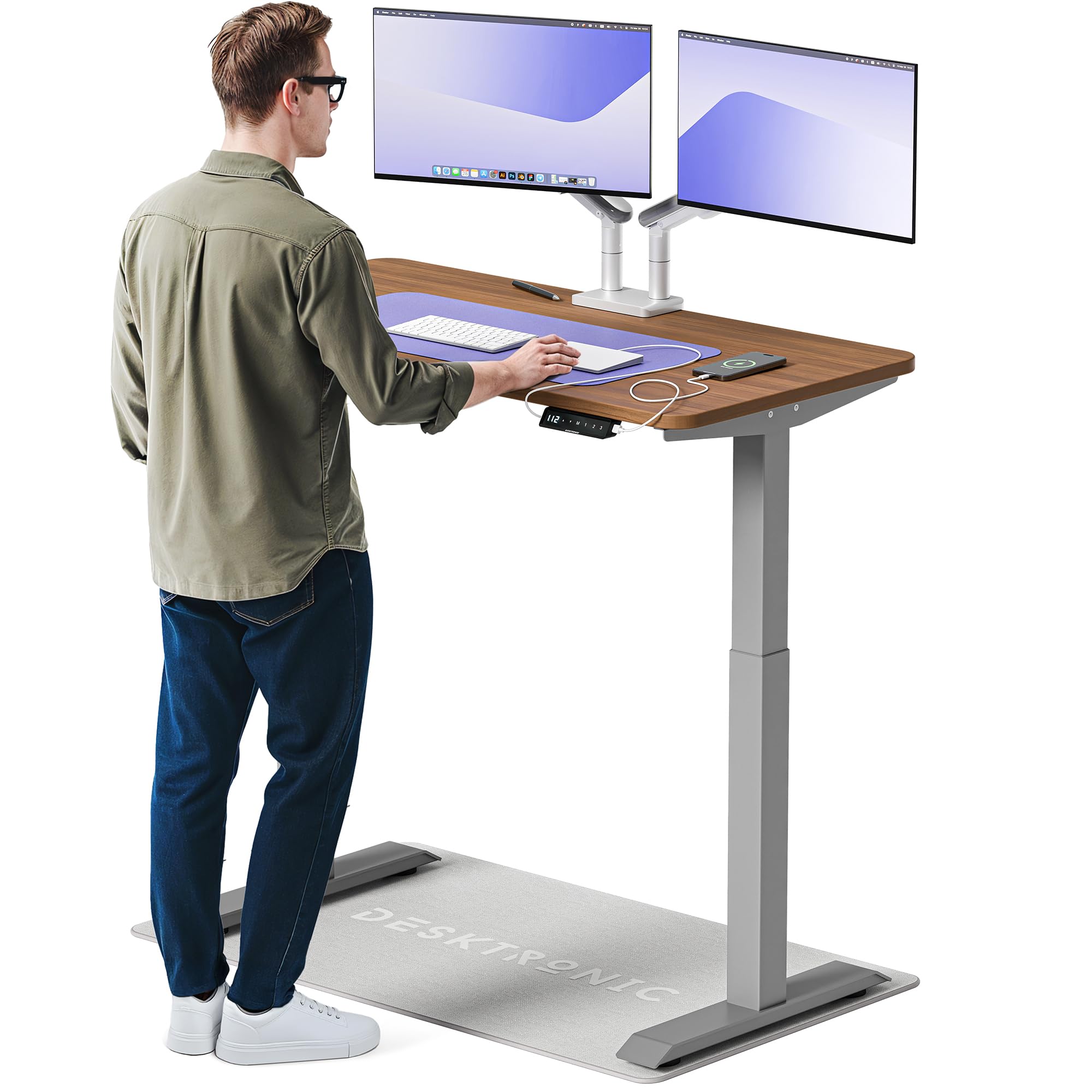 Desktronic Homeone Höhenverstellbarer Schreibtisch 120 × 60 cm – Elektrischer Schreibtisch Mit Zwei Elektrischen Motoren, Touchscreen-Steuerung Und Integrierten USB-a- Und USB-c-ladeanschlüssen