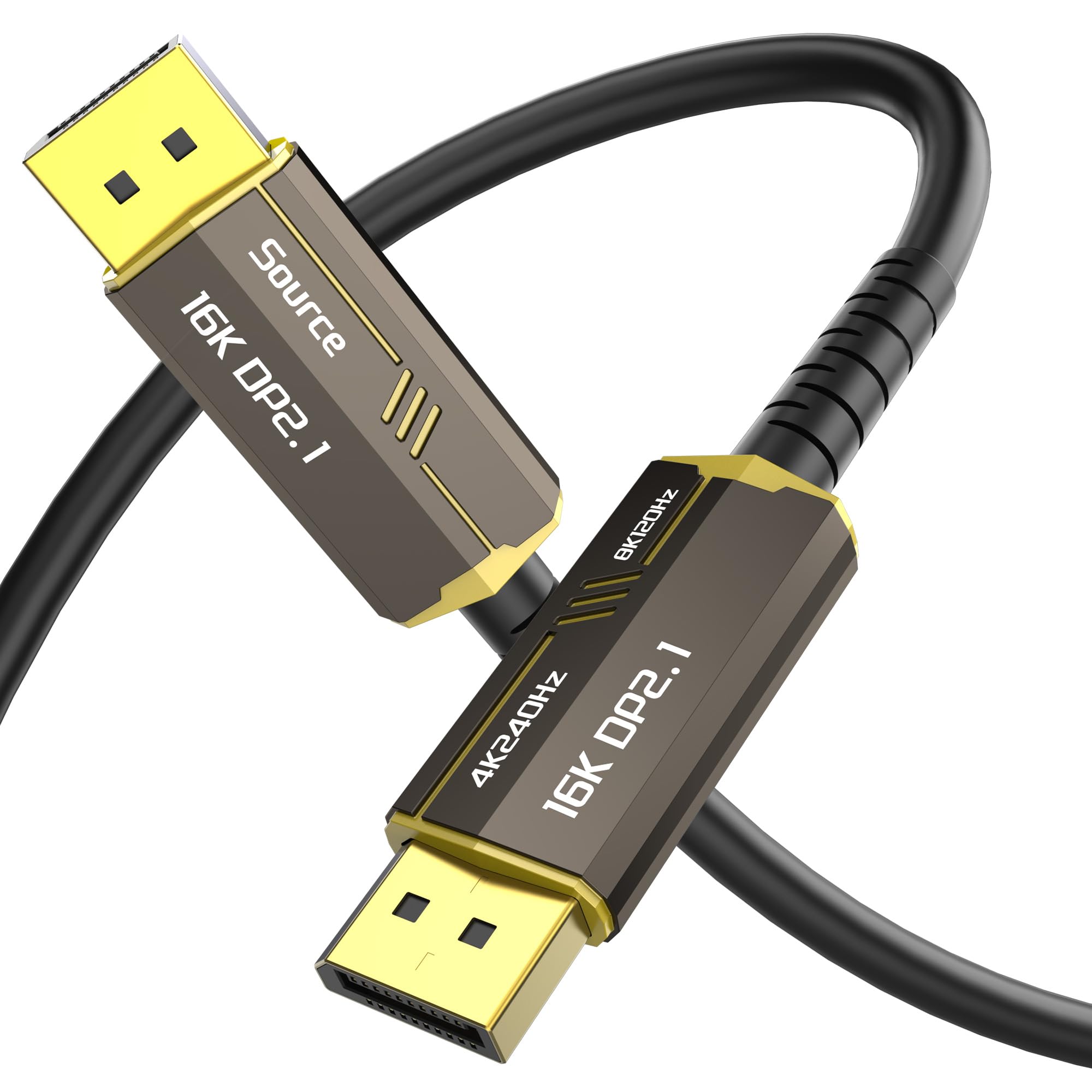 Glasfaser DisplayPort 2.1 Kabel 10M, 16K DisplayPort 2.0 Kabel unterstützt 54 Gbit/s [16K@30 Hz, 8K@60 Hz, 4K@240 Hz] Unterstützt FreeSync und G Sync Technologien für Gaming-Monitore und Grafik-PCs