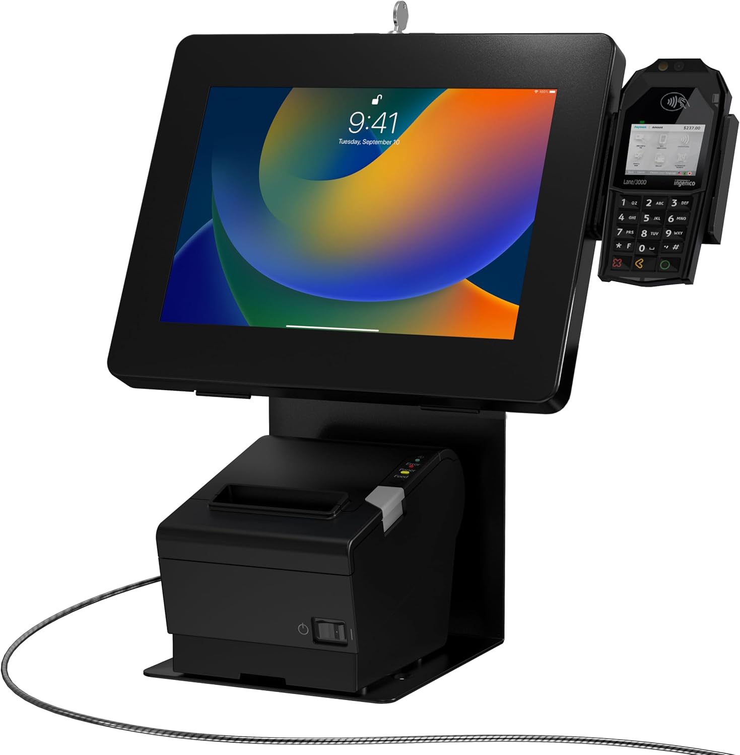 Anti-Theft Kiosk Stand – Point of Sale Station with Credit Card Reader Slot & Printer Slot - Black - (PAD-PARAPOS)