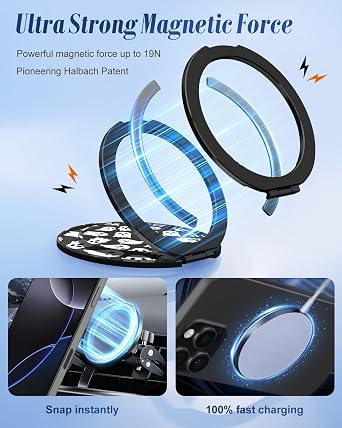 Toycamp Phone Grip Ring Holder Stand - Stick Thin Magnetic Metal Phone Accessories Grip with 360 Rotation Adjustable Aesthetic Design for Women Girls Cute for iPhone Ring Holder Grip, Ghost