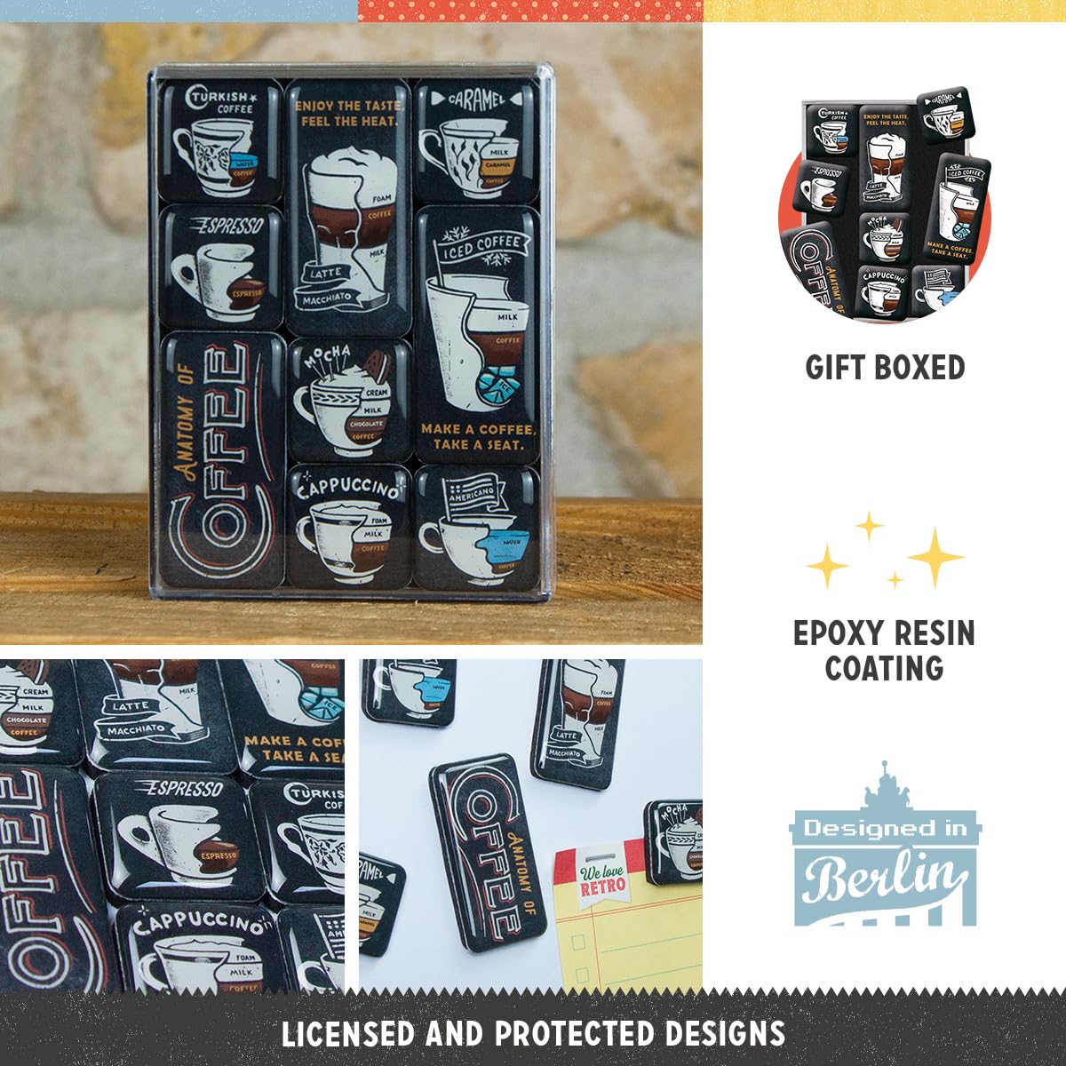 Nostalgic Art Retro Fridge Magnets Anatomy Gift Idea for Coffee Lovers, 9 Stück, Vintage Design