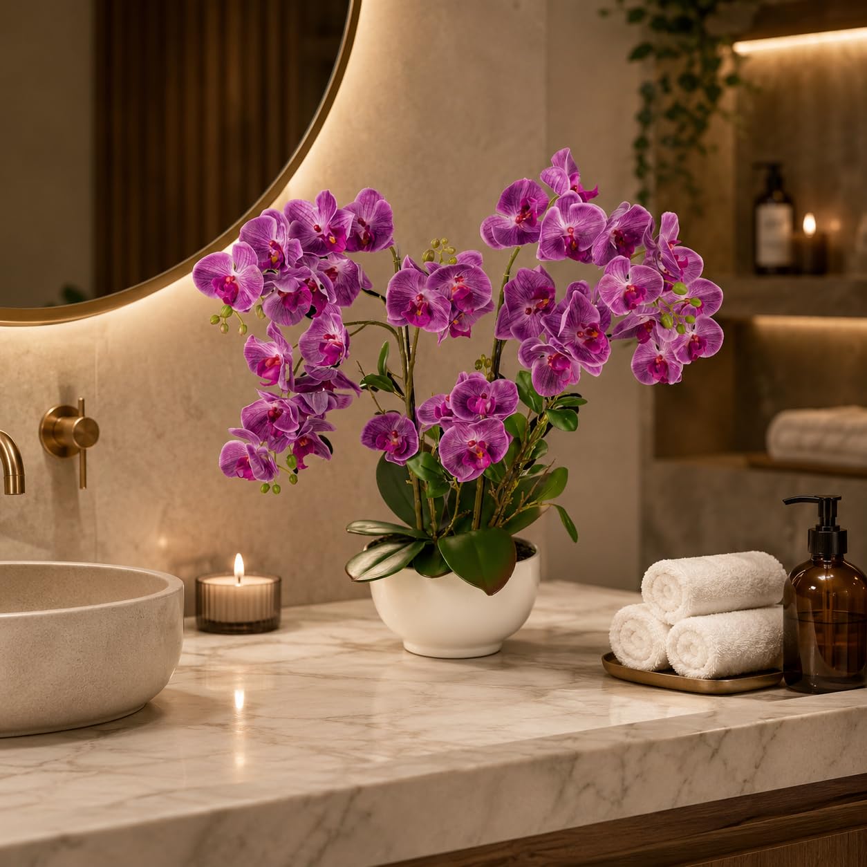 PASCH® Orchidea Artificiale XXL Grande (56 cm) in Vaso di Ceramica Lucida - Fiori Come Veri